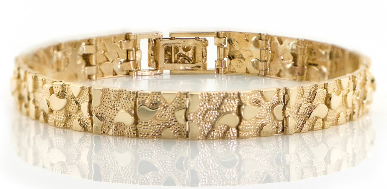 14k Gold 7.5mm Nugget Bracelet 7 Inches